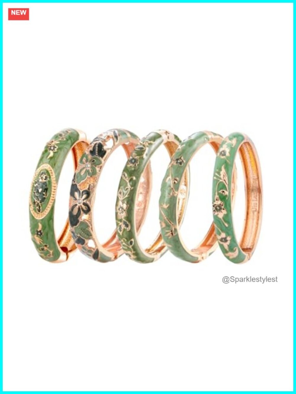 UJOY Enamel Bangle Bracelet Set 5pc Gold Plated Floral Cloisonne Gift Box